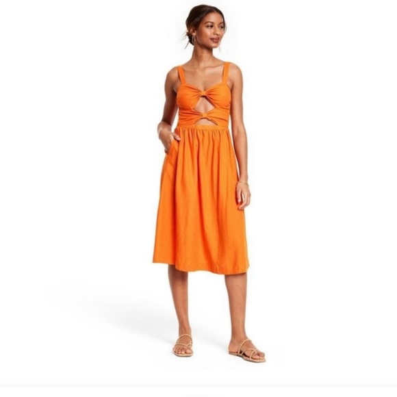 NWT Fe Noel x Target - Double Cut Out Orange Midi Dress - Picture 3 of 3